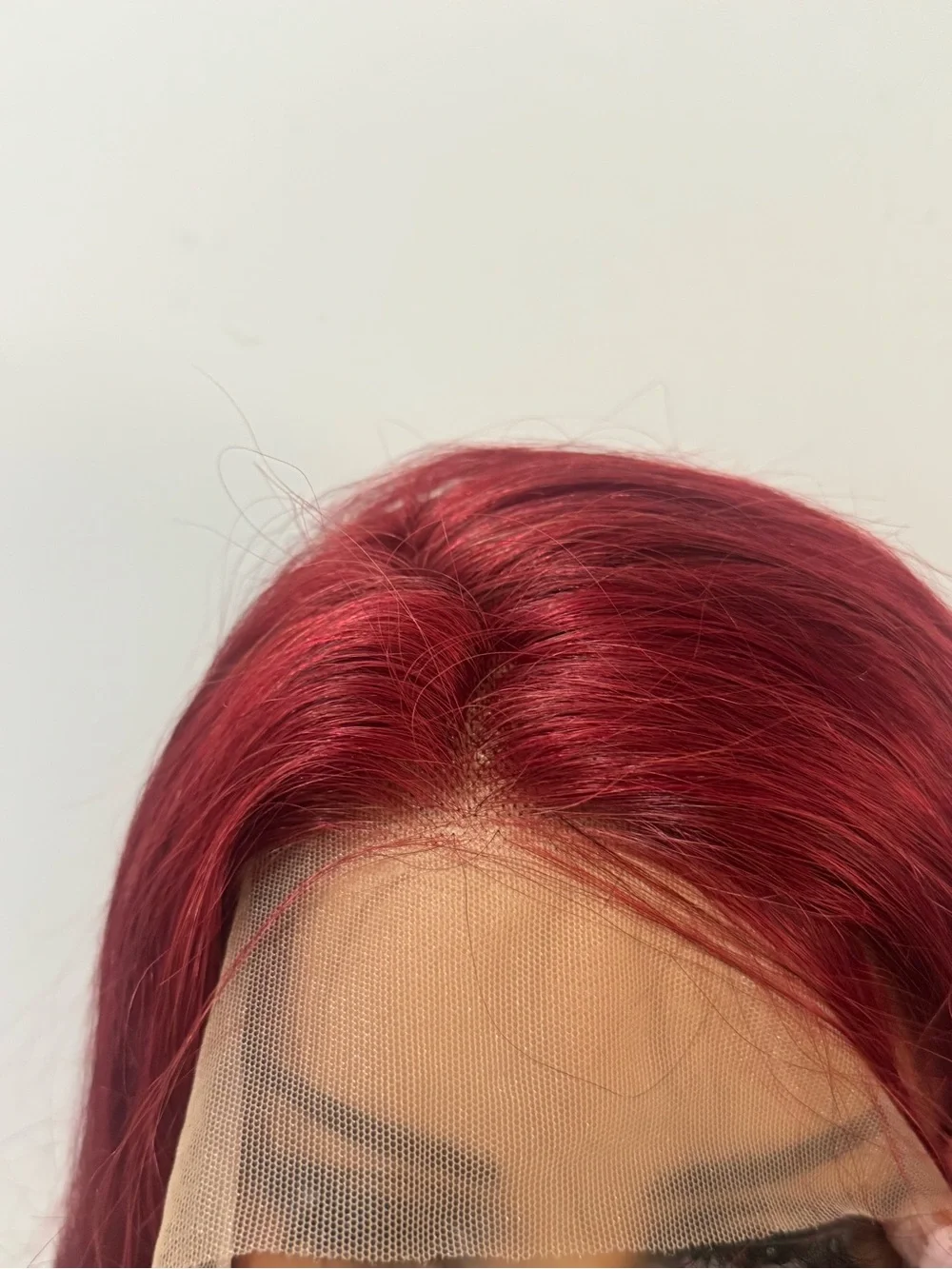 100% Human Hair Burgundy Red Lace Front Wig Long Straight Hair 24 in